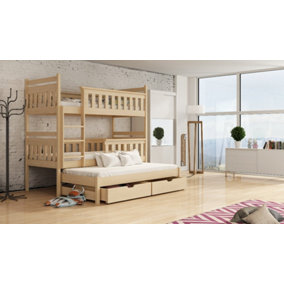 Kors Bunk Bed with Trundle and Storage in Pine W1980mm x H1640mm x D980mm