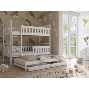 Kors Bunk Bed with Trundle, Storage and Mattresses in White W1980mm x H1640mm x D980mm