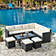 Kos Rattan Corner Group Garden Furniture Set Outdoor Coffee Table Sofa Stool Set, Black