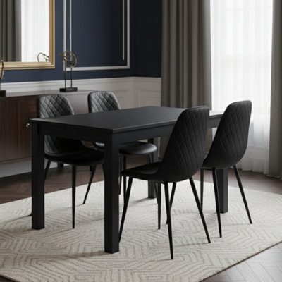 Kosy Koala Dark Grey Dining Table Set with 4 Black Gem Pattern Chairs ...