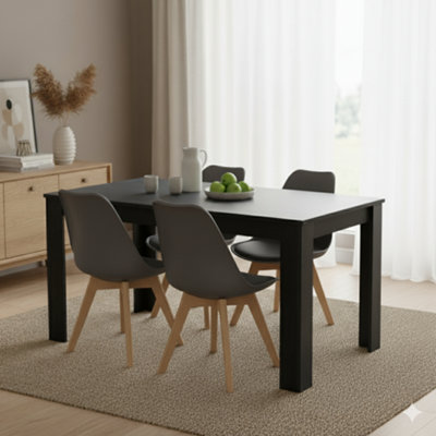 Kosy Koala Dark Grey Dining Table Set with 4 Grey Plastic Chairs Modern ...