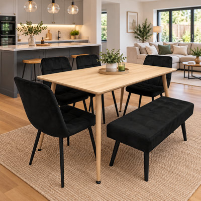 Kosy Koala Dining Table Set With 4 Black Velvet Chairs And 1 Black ...