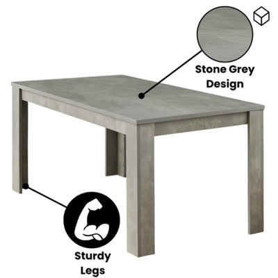 KOSY KOALA Grey Dining Set – Table, 4 Chairs & Bench, Modern Stone Grey Finish, Faux Leather Seating