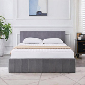 KOSY KOALA Grey Velvet Ottoman Storage Bed Upholstered Fabric Under Bed Gas Lifting Storage Lined Headboard Bed (3FT Single)