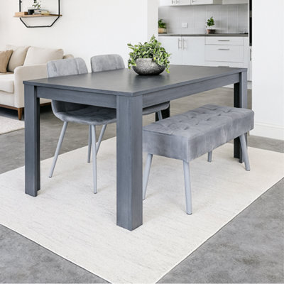 Kosy Koala Modern Dark Grey Dining Table Set with 2 Grey Velvet Chairs ...