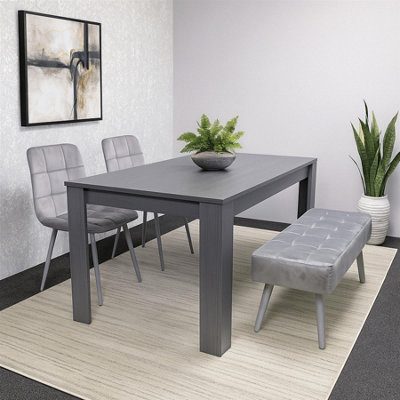 Kosy Koala Modern Dark Grey Dining Table Set with 2 Grey Velvet Chairs ...