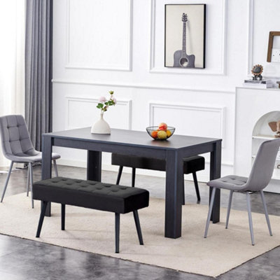 Kosy Koala Modern Dark Grey Dining Table Set with 2 Grey Velvet Chairs ...