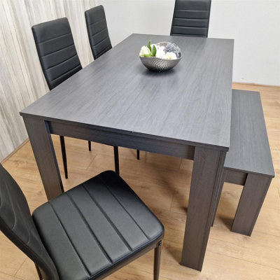 Kosy Koala Modern Dark Grey Dining Table Set with 4 Black Metal Chairs ...