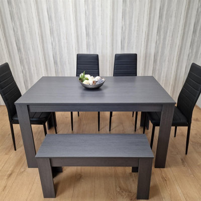 Kosy Koala Modern Dark Grey Dining Table Set with 4 Black Metal Chairs ...