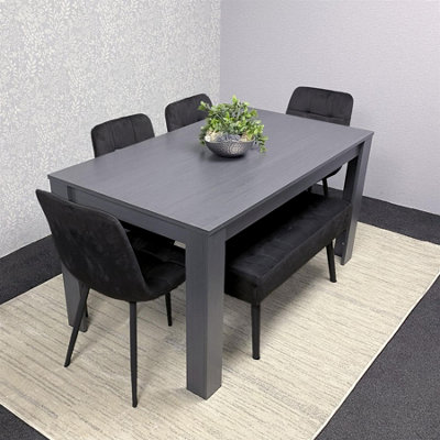 Kosy Koala Modern Dark Grey Dining Table Set with 4 Black Velvet Chairs ...