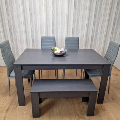 Kosy Koala Modern Dark Grey Dining Table Set with 4 Grey Metal Chairs ...