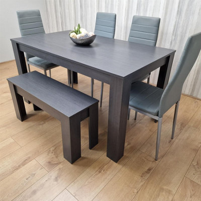 Kosy Koala Modern Dark Grey Dining Table Set with 4 Grey Metal Chairs ...