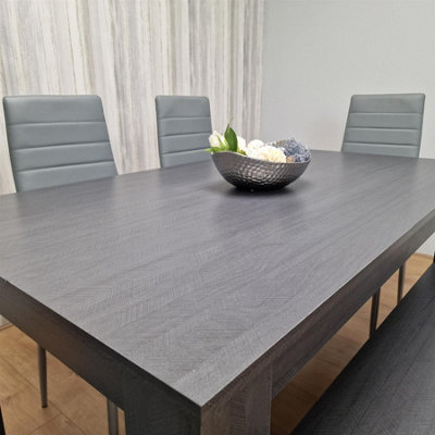 Kosy Koala Modern Dark Grey Dining Table Set with 4 Grey Metal Chairs ...