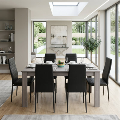 Kosy Koala Modern Grey Rectangle Dining Table Set With 6 Black Chairs ...