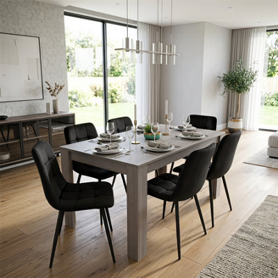 Kosy Koala Modern Grey Rectangle Dining Table Set With 6 Black Velvet ...