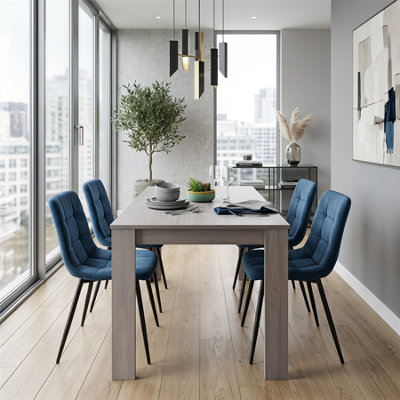 Kosy Koala Modern Rectangle Dining Table Set With 4 Blue Velvet Chairs ...
