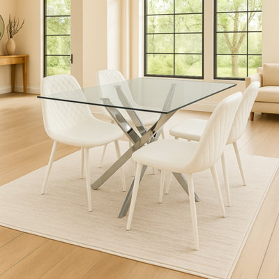Kosy Koala Rectangle Glass Dining Table Set With 4 White Chairs Dining ...