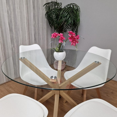 Kosy Koala Round Glass Dining Table Set With 4 White Plastic Chairs ...