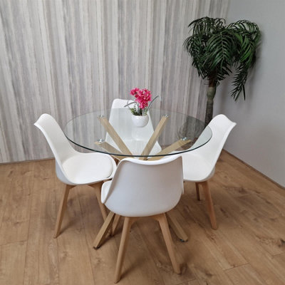 Kosy Koala Round Glass Dining Table Set With 4 White Plastic Chairs ...