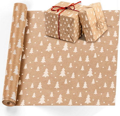 Kraft Gift Wrapping Paper - 15M x 43CM Tree with Strings - Multipurpose Brown Paper Roll for Parcel Packing