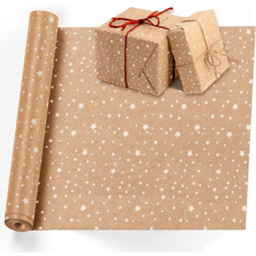 Kraft Wrapping Paper - 15M x 43CM Premium Gift Wrapping Paper Roll Star Patterned with Strings - Brown Paper Roll Used as C