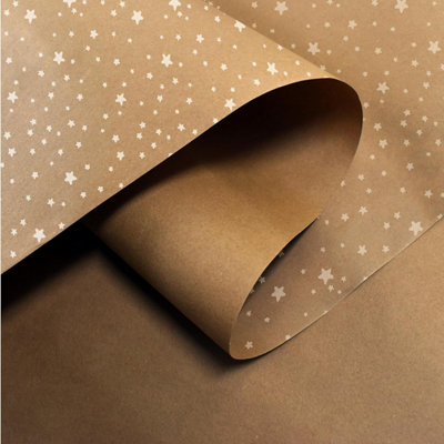 Kraft Wrapping Paper - 15M x 43CM Premium Gift Wrapping Paper Roll Star Patterned with Strings - Brown Paper Roll Used as C