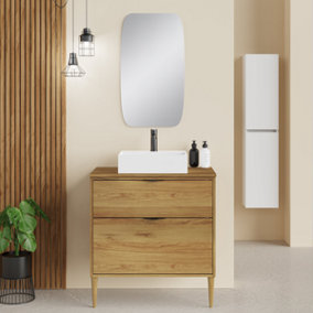 Krafter Noir 800mm Caramel Oak Wall Hung Vanity Unit