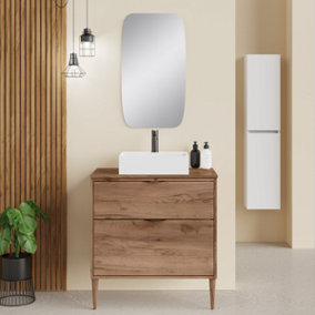 Krafter Noir 800mm Exotic Walnut Wall Hung Vanity Unit 800mm