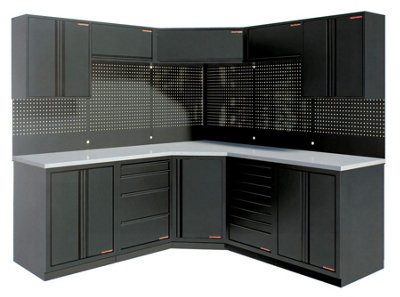 Kraftwerk Modular Corner Combination Unit - Black / St Steel Worktop (2 ...