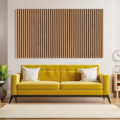 Kraus Acoustic Slat Wall Panel 3D Wood - Natural Oak - (L) 120cm x (W) 57.3cm - Single - Sample Size Available