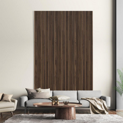 Kraus Acoustic Slat Wall Panel 3D Wood - Walnut Glaze - 2400x573mm - Set of 3 - Sample Size Available