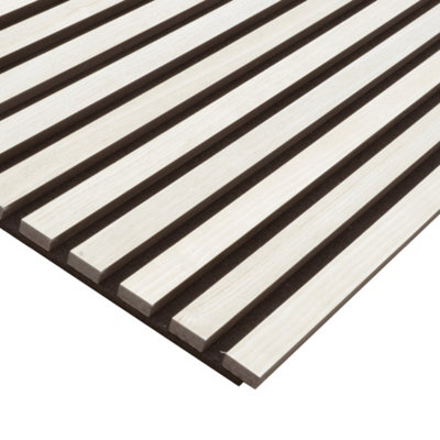 Kraus - Ash Brown - Easy-Fit Acoustic Slat Wall Panel - (L) 240cm x (W) 57.3cm - Pack of 3 Panels