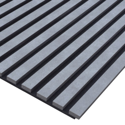 Kraus - Concrete Grey - Easy-Fit Acoustic Slat Wall Panel - (L) 240cm x (W) 57.3cm - Pack of 3 Panels