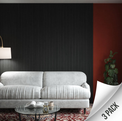 Kraus Easy Living - Slate Grey - Acoustic Slat Wall Panel x3 Pack - (L) 240cm x (W) 60cm - 3 Panel Value Pack