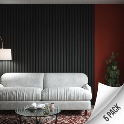 Kraus Easy Living - Slate Grey - Acoustic Slat Wall Panel x5 Pack - (L) 240cm x (W) 60cm - 5 Panel Value Pack