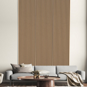 Kraus - Natural Oak - Easy-Fit Acoustic Slat Wall Panel - (L) 240cm x (W) 57.3cm - Pack of 3 Panels
