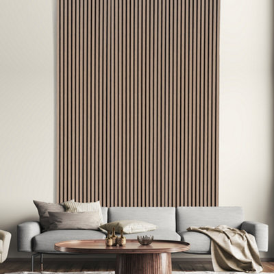 Kraus - Walnut Brown - Easy-Fit Acoustic Slat Wall Panel - (L) 240cm x (W) 57.3cm - Pack of 5 Panels
