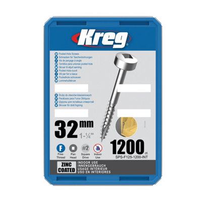 Kreg Pocket Screws - 32mm / 1-1/4"  No. 6 Fine  Pan-Head  1200c
