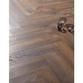 KronoSwiss Herringbone - Petterson Oak Dark 8mm Laminate Flooring. 1.23m² Pack