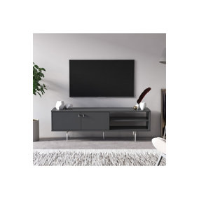 Kros TV Stand with 2 Shelves and 2 Cabinets, 140 x 35 x 45 cm TV Unit Table for TVs up to 60 inch, Anthracite