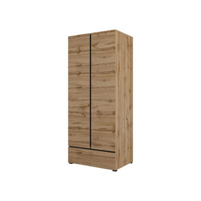 Kross 89cm Hinged Wardrobe in Rustic Oak Wotan - Compact Charm for Cosy Bedrooms