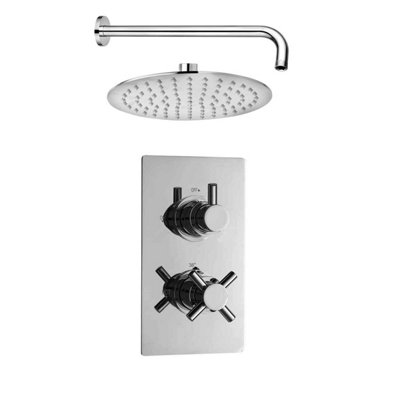 Kross Twin Concealed Thermostatic Shower Valve with Round Arm & Shower Head Chrome Price Comparisons | Compare The Build