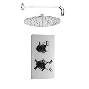 Kross Twin Concealed Thermostatic Shower Valve with Round Arm & Shower Head Chrome