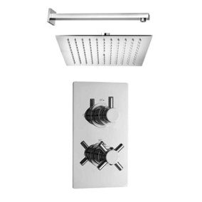 Kross Twin Concealed Thermostatic Shower Valve with Square Wall Arm & Shower Head Chrome