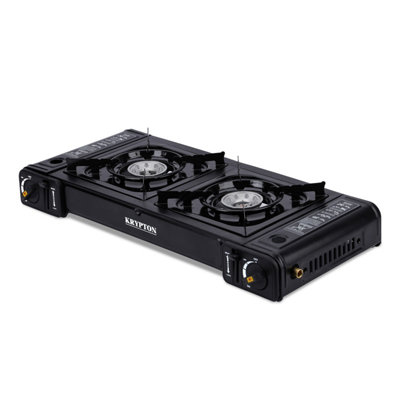 Krypton Portable Gas Stove Double Burner with Stainless Steel Top, Dual Safety Valve, Over-Pressure Protection