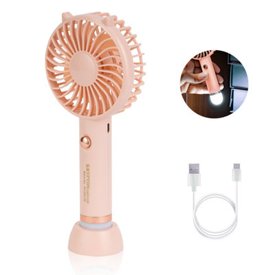 KRYPTON Rechargeable Mini Fan Multifunctional Personal Portable Fan & LED Light Electric USB Travel Fan, Pink