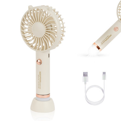 KRYPTON Rechargeable Mini Fan Personal Portable Fan & LED Light Electric USB Travel Fan, Cream