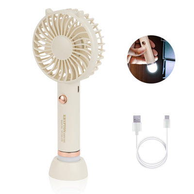KRYPTON Rechargeable Mini Fan Personal Portable Fan & LED Light Electric USB Travel Fan, Cream
