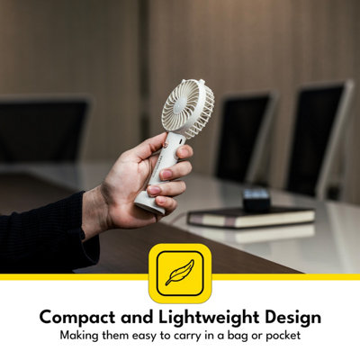 KRYPTON Rechargeable Mini Fan Personal Portable Fan & LED Light Electric USB Travel Fan, Cream