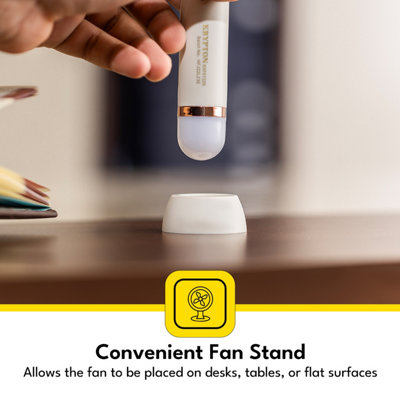 KRYPTON Rechargeable Mini Fan Personal Portable Fan & LED Light Electric USB Travel Fan, Cream